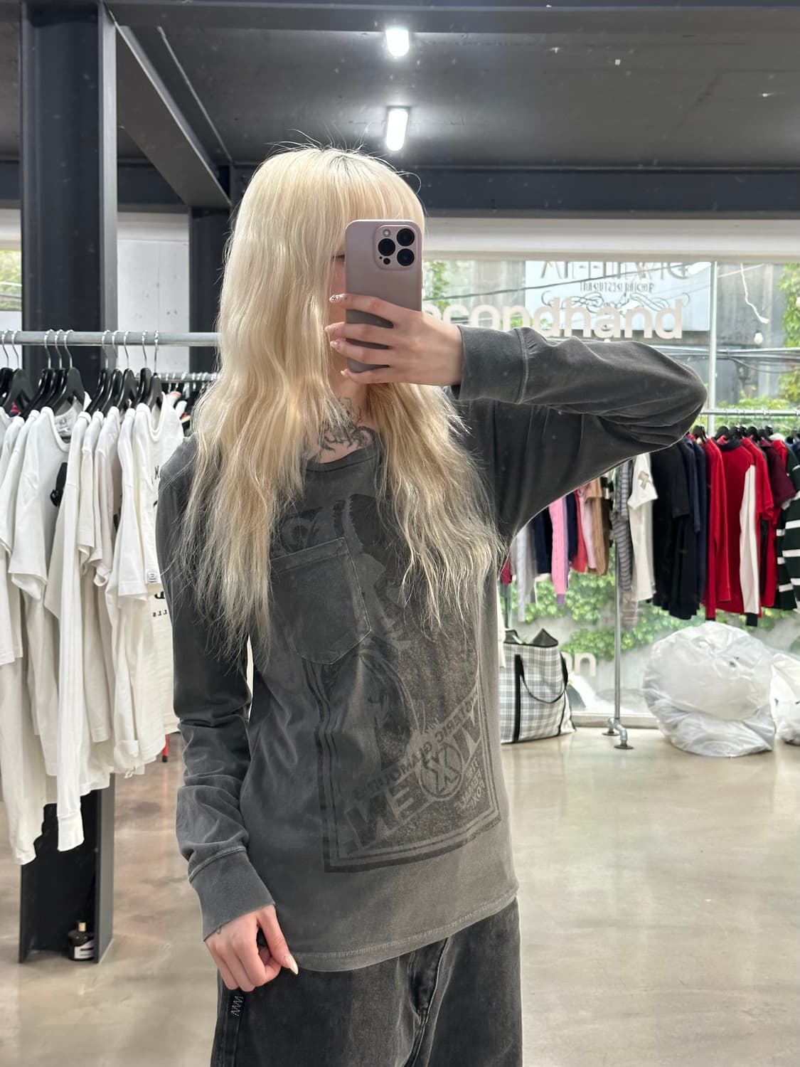 히스테릭 글래머 걸프린팅 롱슬리브 긴팔 티셔츠 상품이미지1