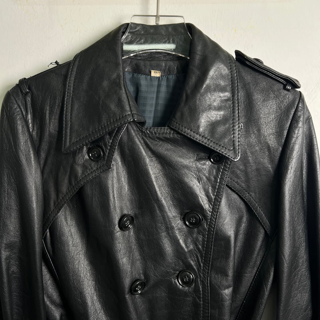 VTG 빈티지 블랙 레더 롱 트렌치코트 상품이미지3