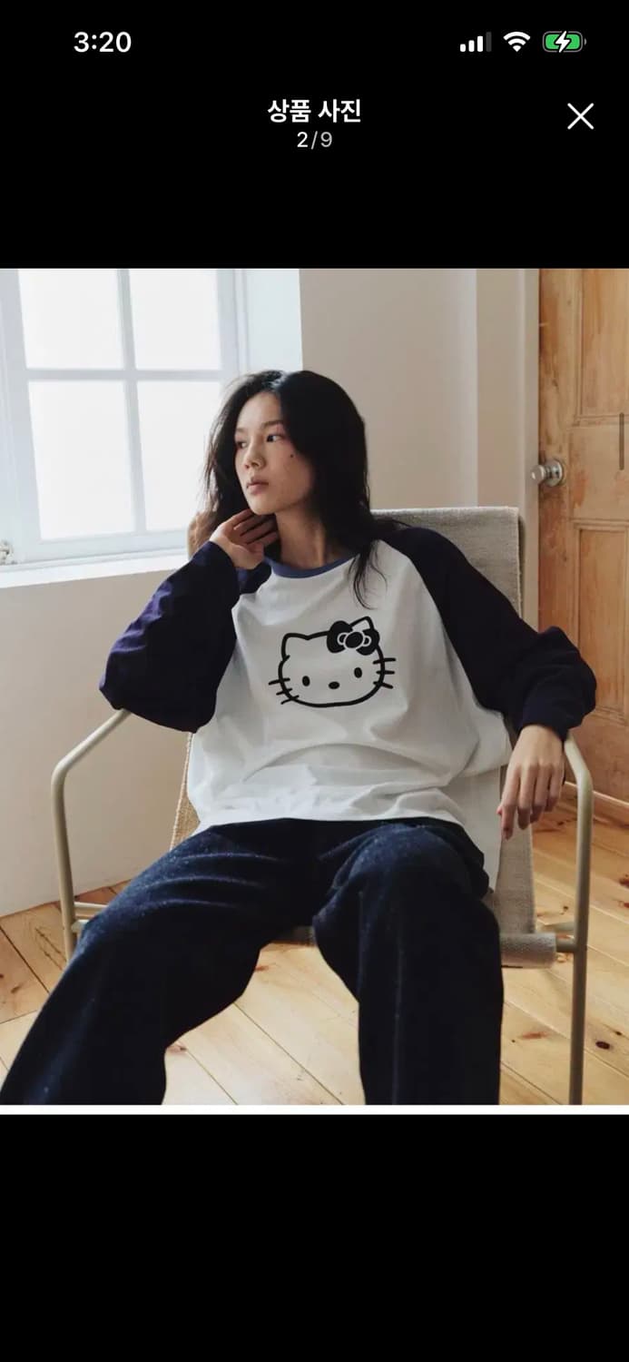 새상품)파르벵 헬로 키티 래글런 롱 슬리브 티셔츠 상품이미지2