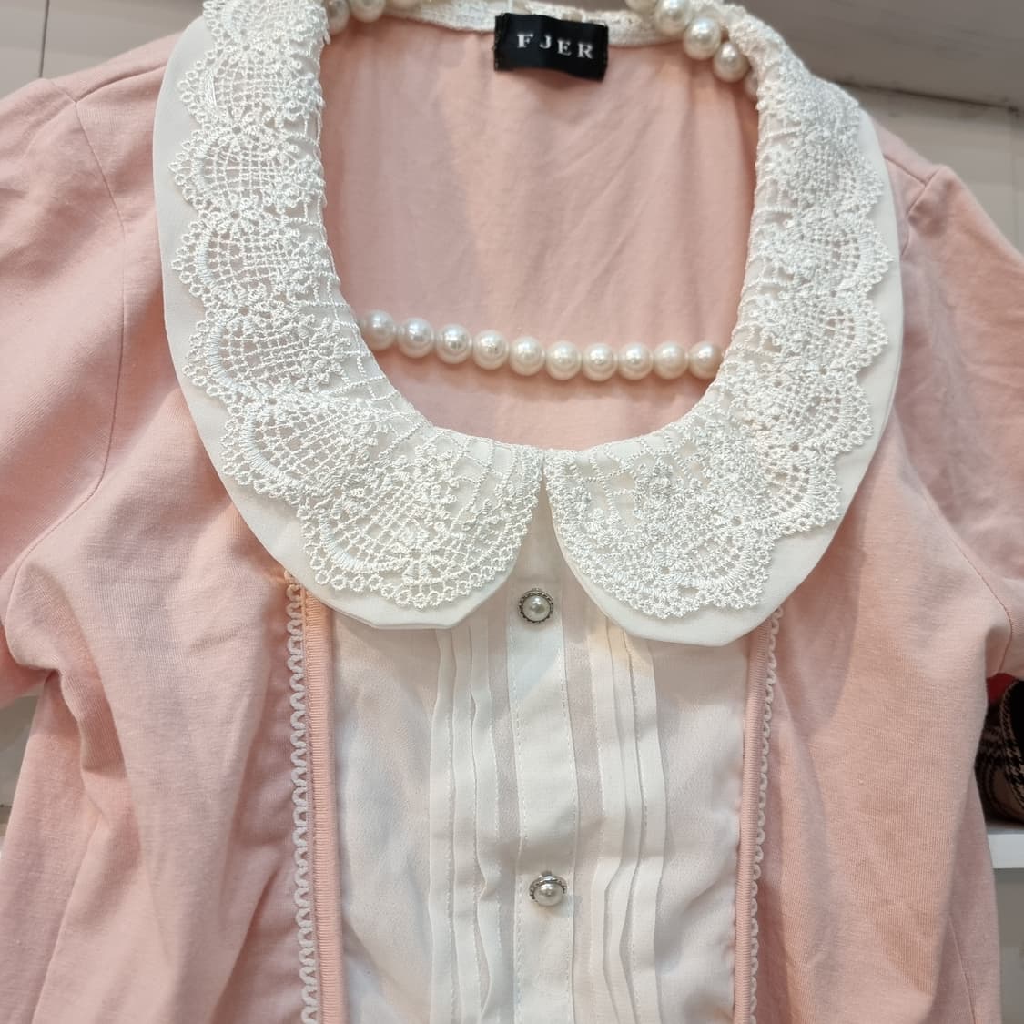 FJER 딸기우유 핑크 레이스 카라 블라우스 상품이미지2