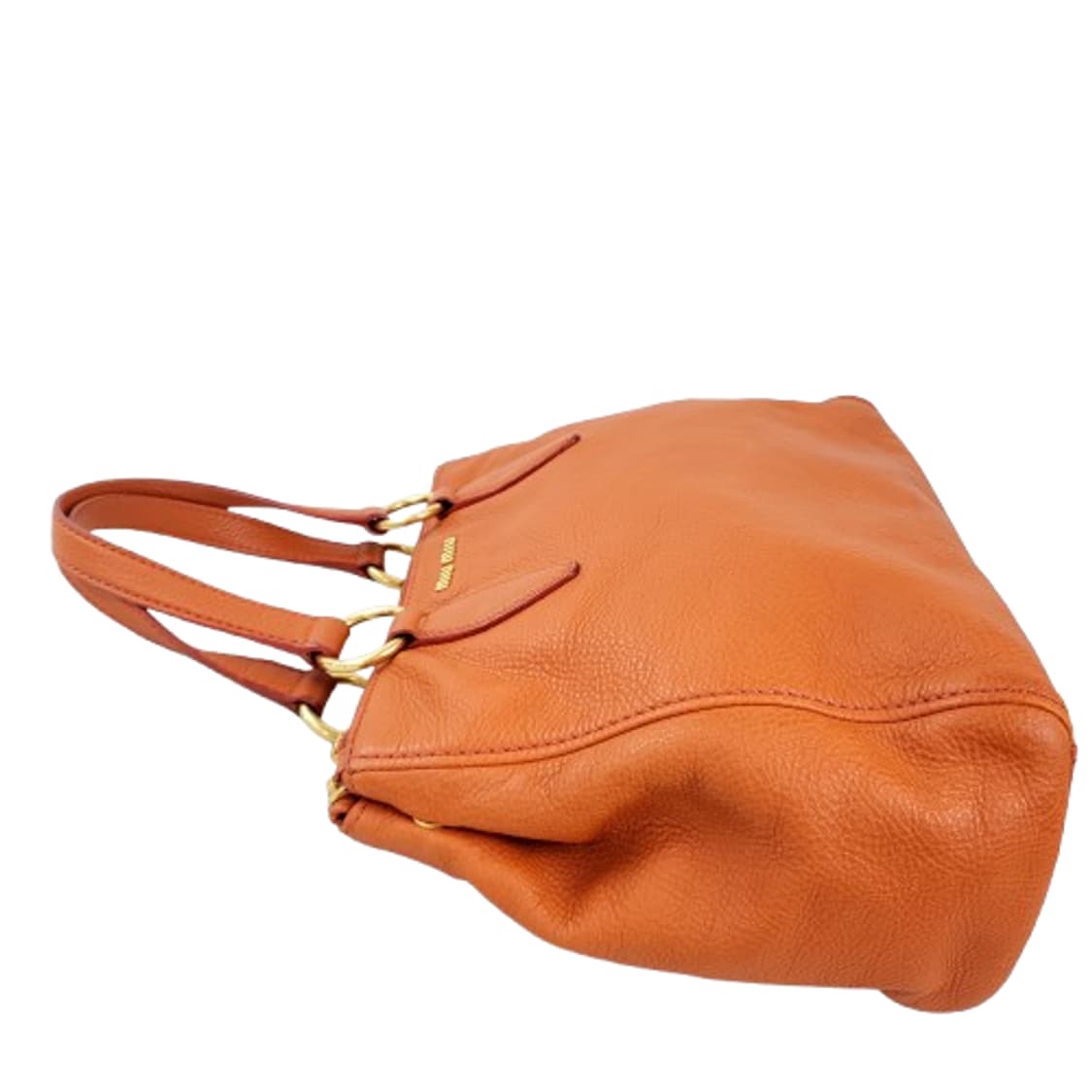 정품 미우미우 RN0620 금장 로고 장식 오렌지 레더 토트/숄더백 상품이미지4