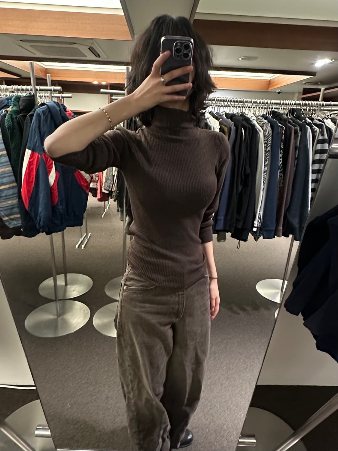 M)일본 빈티지 여성 브라운 골지 터틀넥 스웨터 상품이미지2