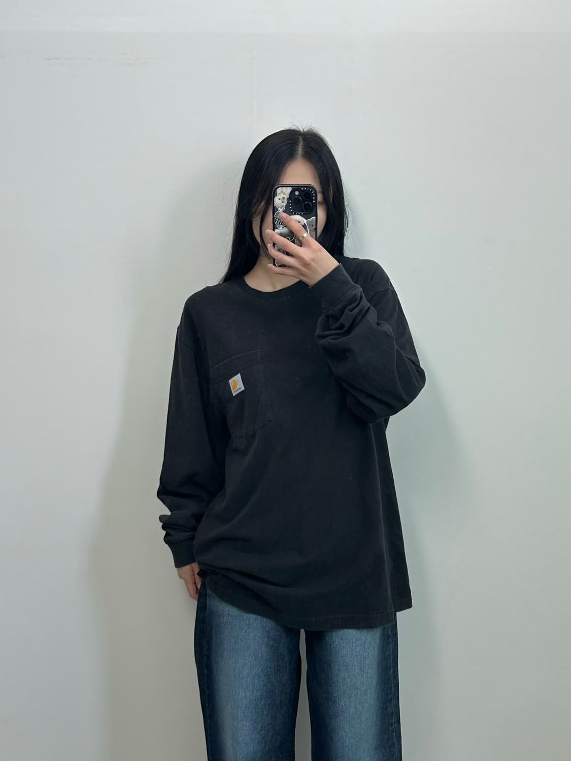 칼하트 자수로고 블랙 롱슬리브 긴팔 티셔츠 상품이미지1