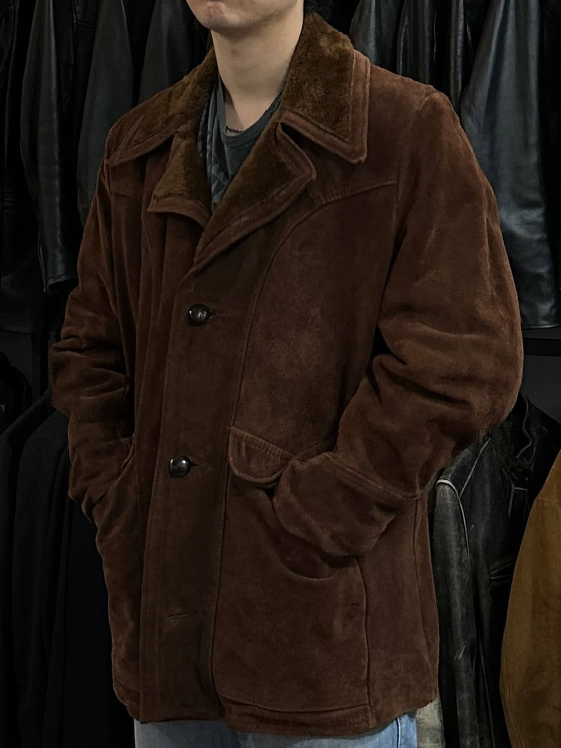 80's 빈티지 Sears 시어스 시어링 레더 스웨이드 코트 상품이미지3