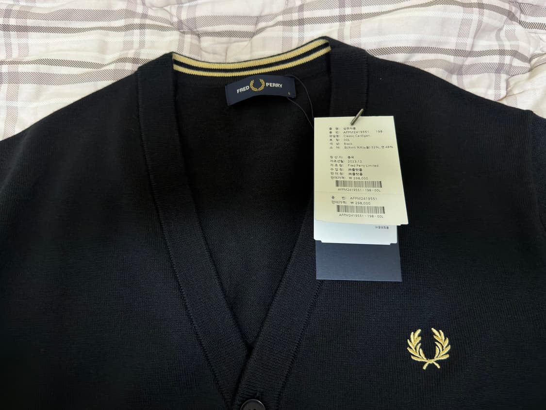 [L] 프레드페리 울 클래식 가디건(블랙, 새상품) 상품이미지3