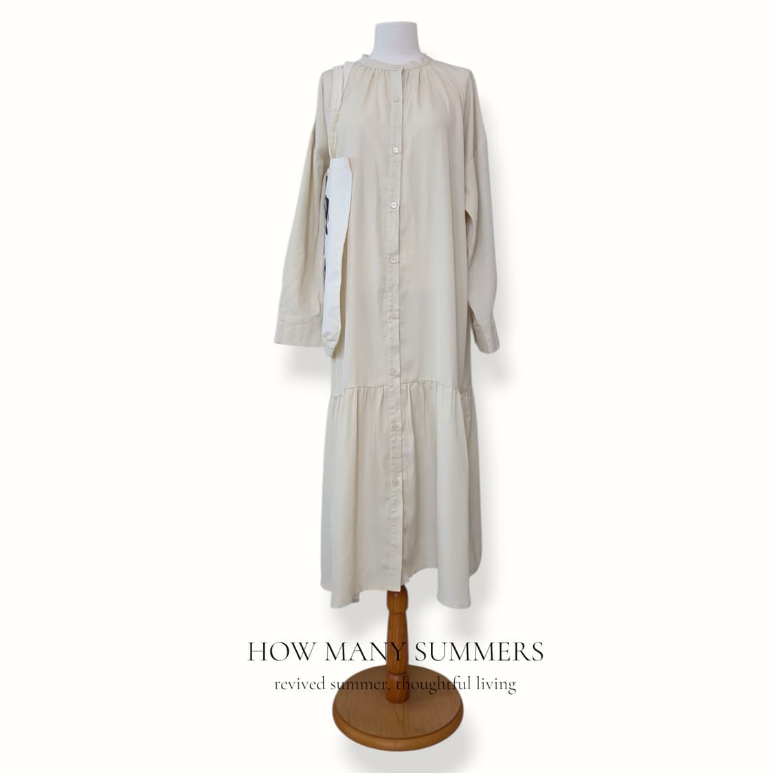 레이온 셔츠 롱 원피스 베이지 캉캉 밴드카라 L 상품이미지1