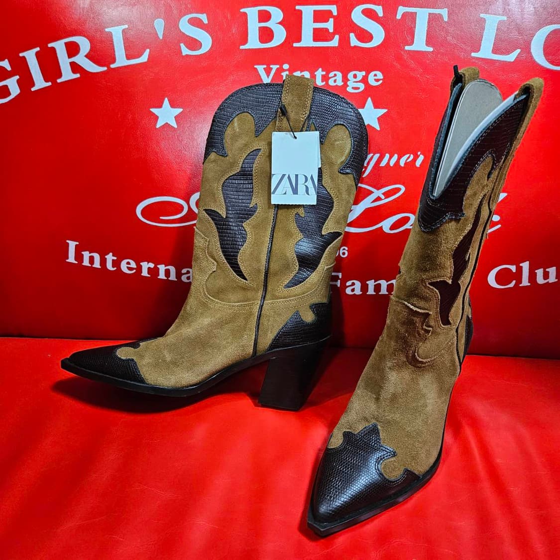 (새상품) 자라(ZARA) 웨스턴 가죽 스웨이드 미들 부츠 상품이미지2