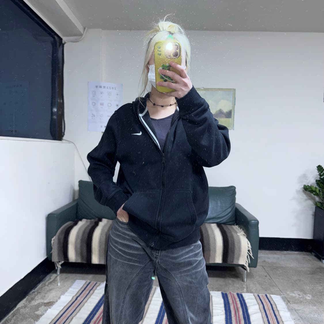 투티/0108 나이키 검정 기모 블랙 후드집업 상품이미지2