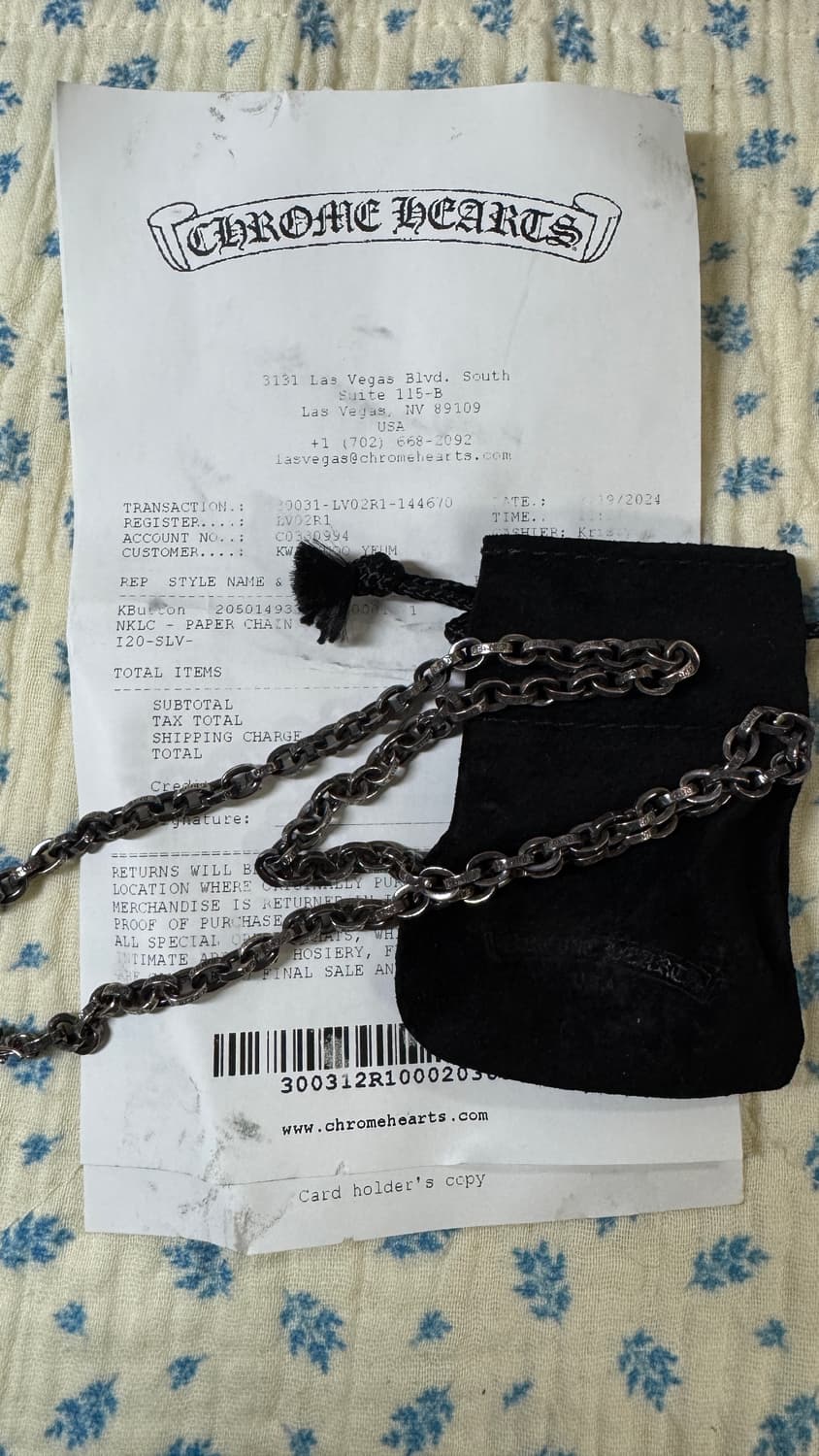 크롬하츠 새제품 미사용 페이퍼체인 20인치 실버 판매합니다 상품이미지2