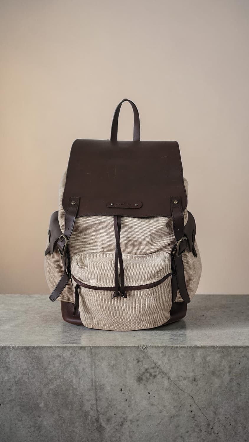 Akiinsvin 캔버스 가죽 백팩 브라운 / 베이지 상품이미지1