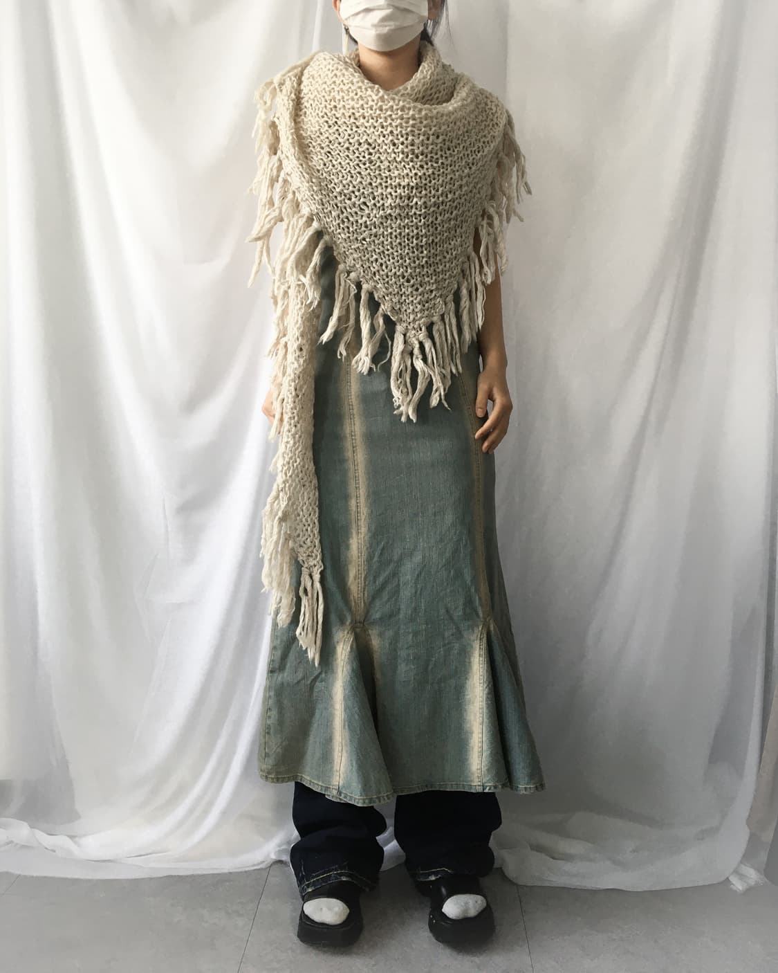 Fringe net woolen cape 상품이미지1