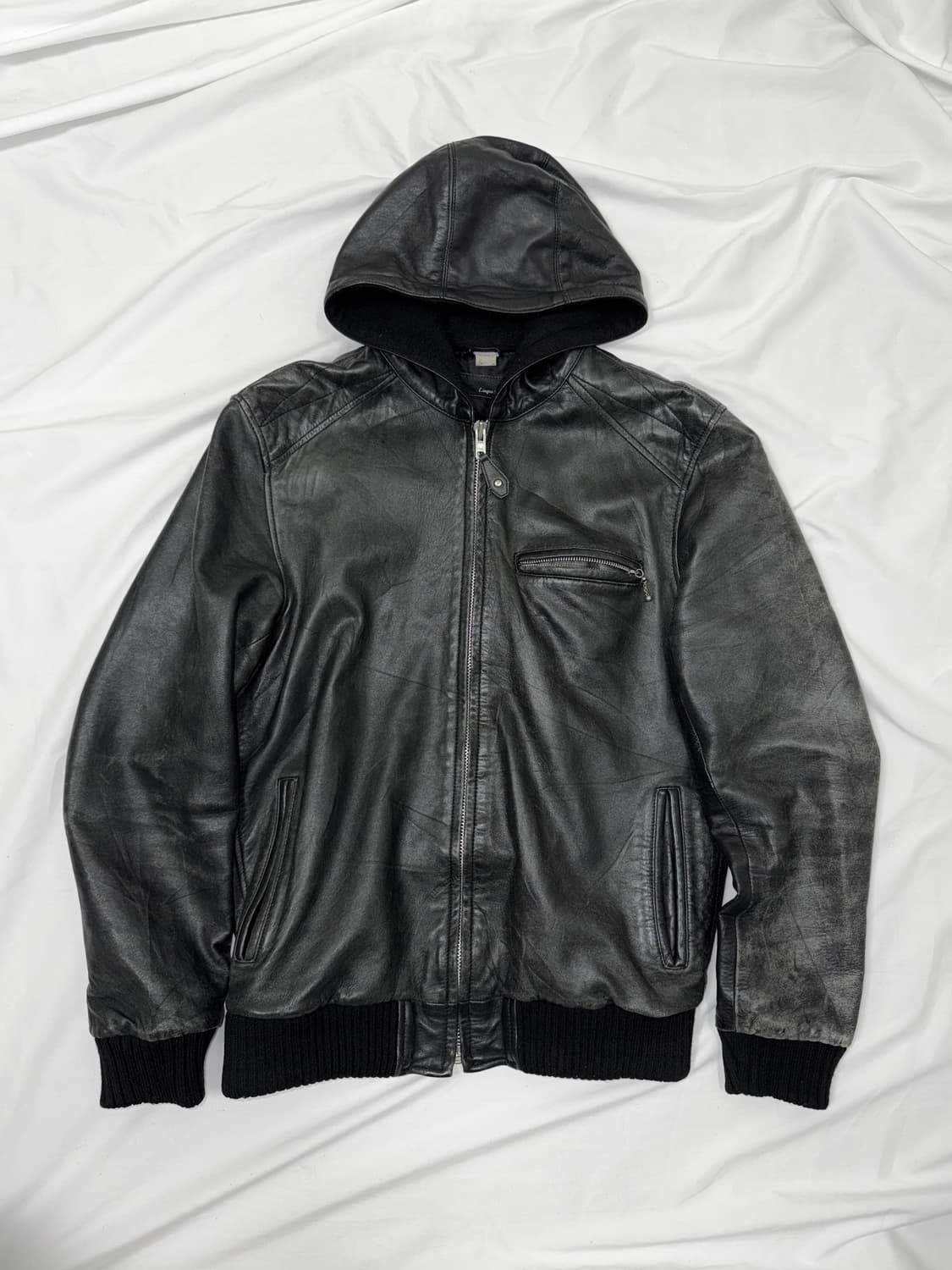 빈티지 에이징 레더 후드 자켓 상품이미지3