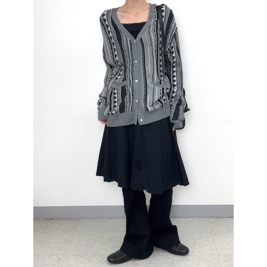 빈티지 블랙 플레어 미디 스커트 상품이미지1