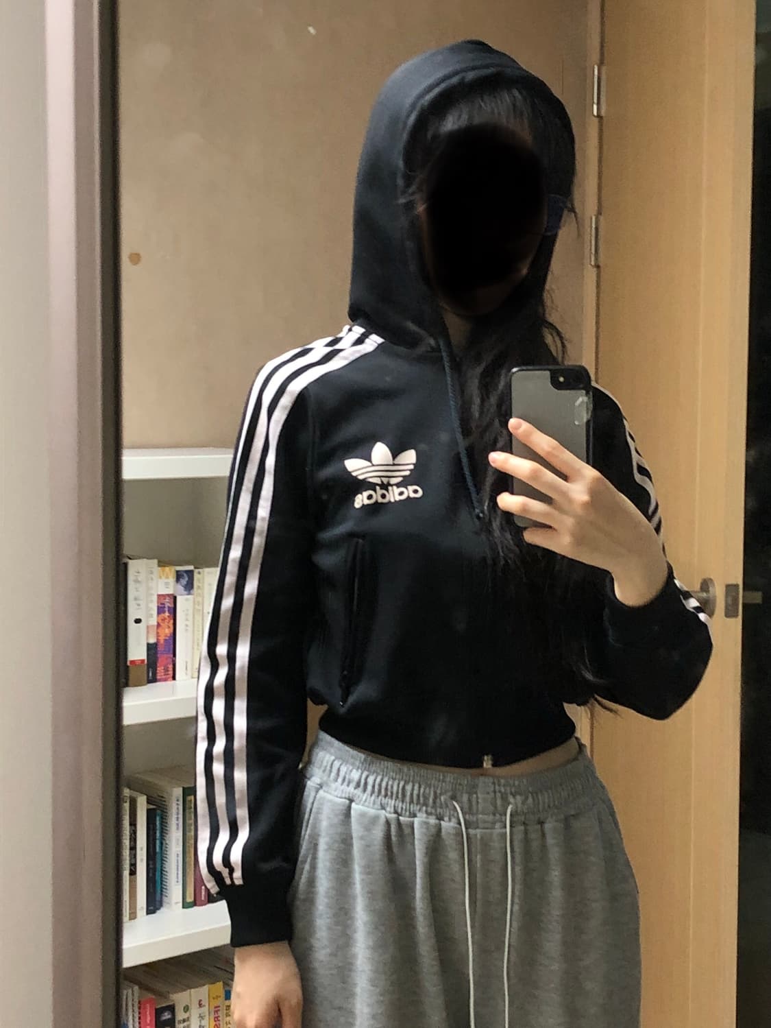S 빈티지 아디다스 크롭 져지 후드집업 흰검 상품이미지2