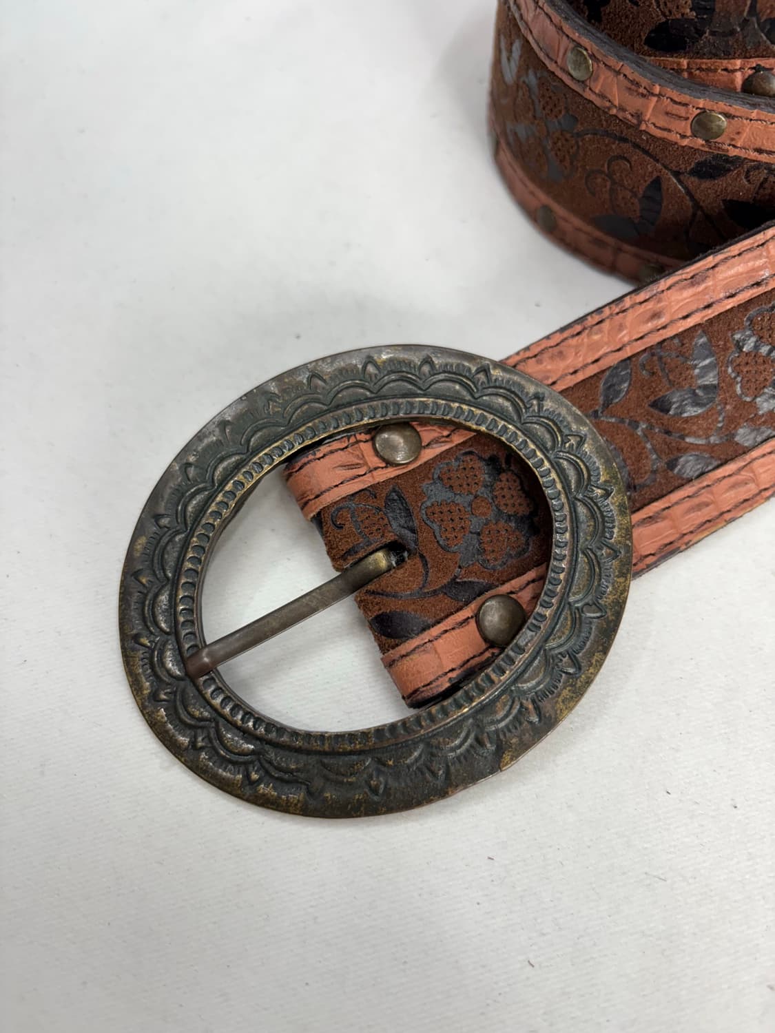 빈티지 웨스턴 오리엔탈 큐빅 레더 버클 벨트 상품이미지3