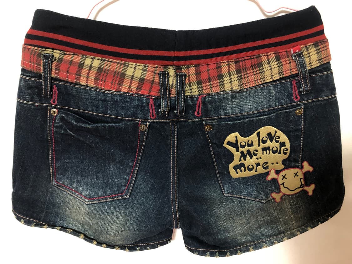 Red Check Pointed Denim Shorts 상품이미지5