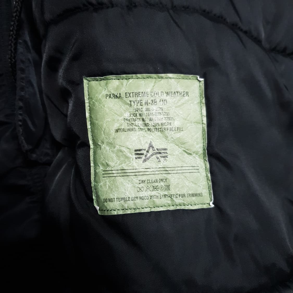 M (95) 알파 인더스트리 N-3B 블랙 퍼 후드 누빔 패딩 파카 상품이미지6