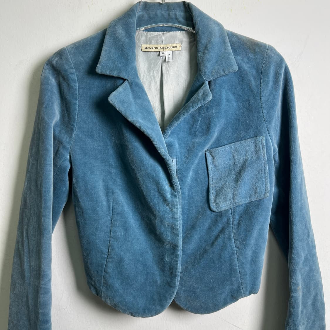 발렌시아가 빈티지 블루 벨벳 크롭 자켓 38 상품이미지4