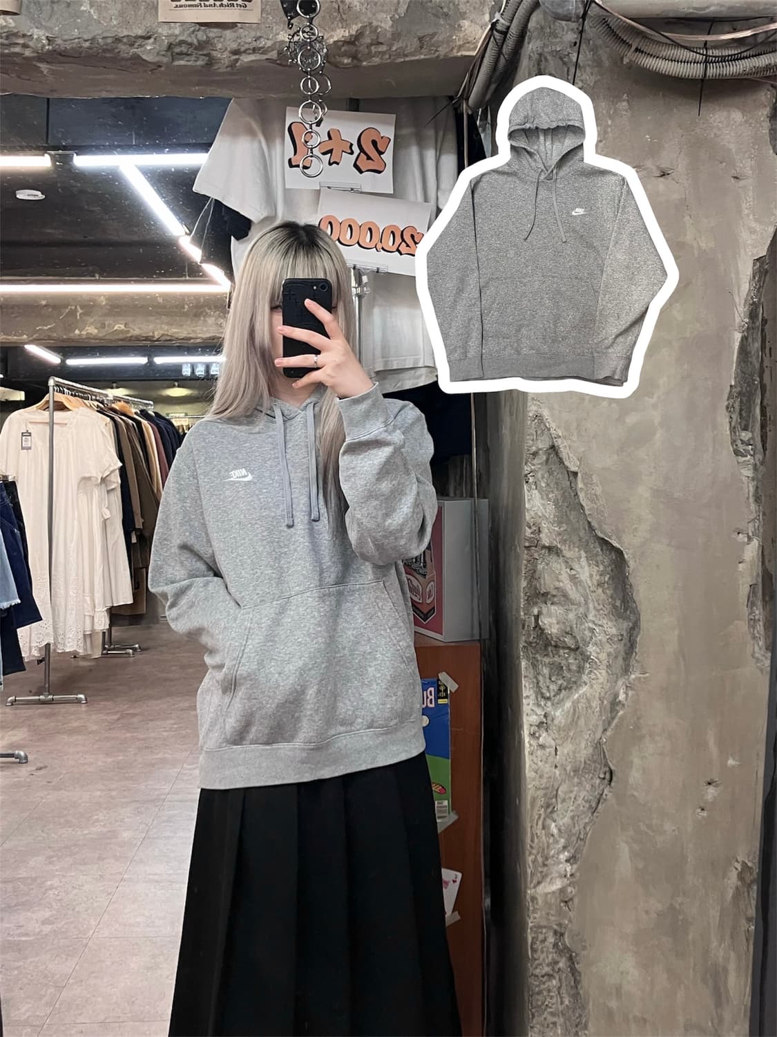 나이키 자수 로고 기모 후드티 그레이 L #csz3875  상품이미지1