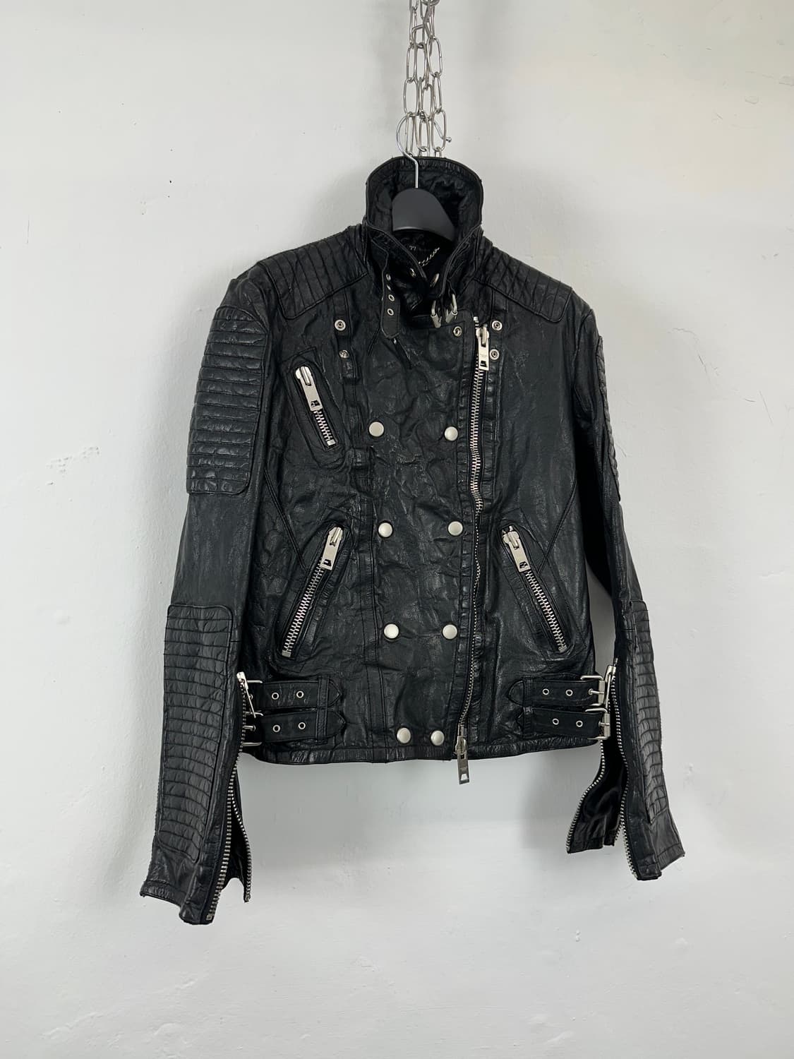 Sheepskin belted stud 2way leather jacke 상품이미지5