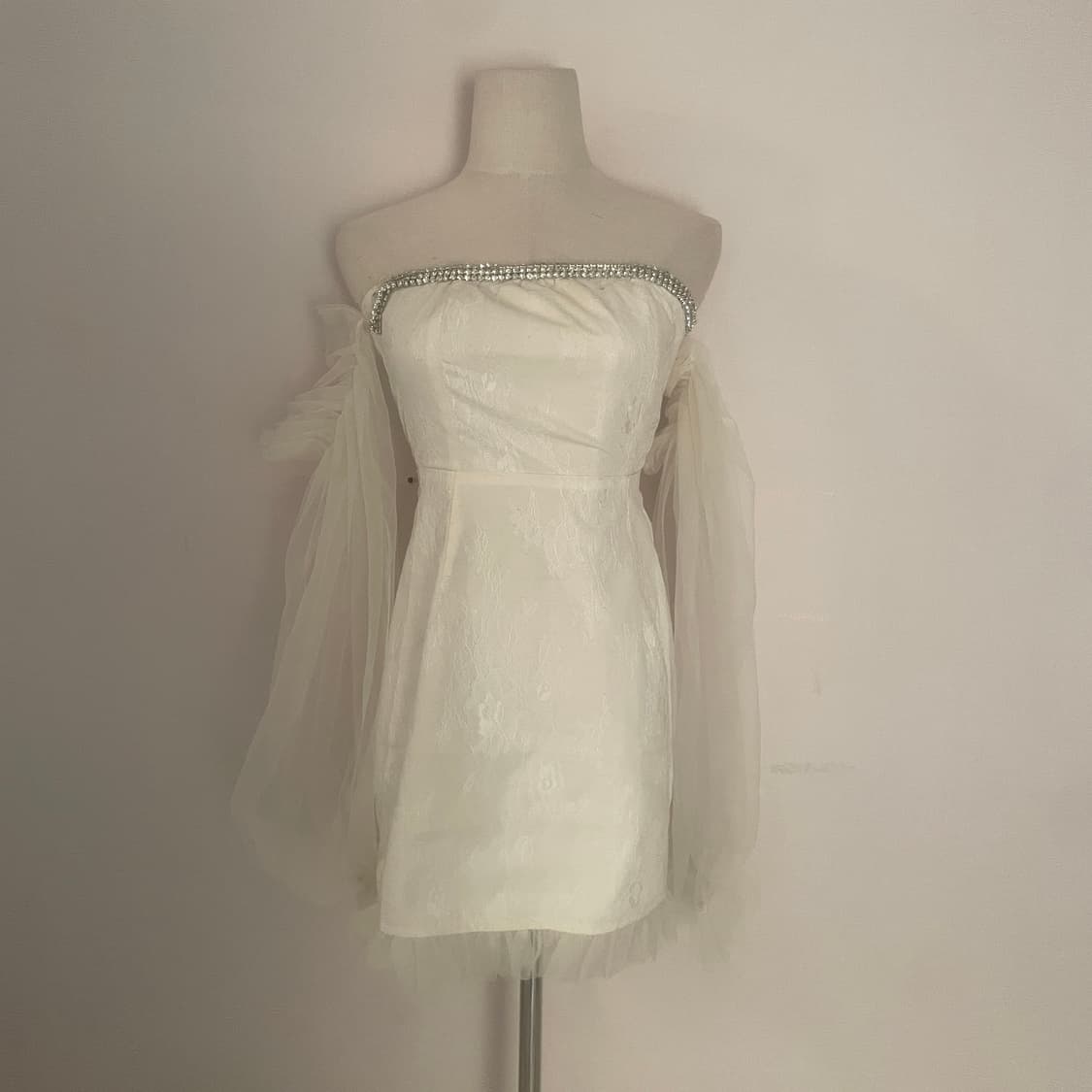 화이트 튜브탑 레이스 미니 드레스 빈티지 원피스 시스루 원피스 연말룩 상품이미지1