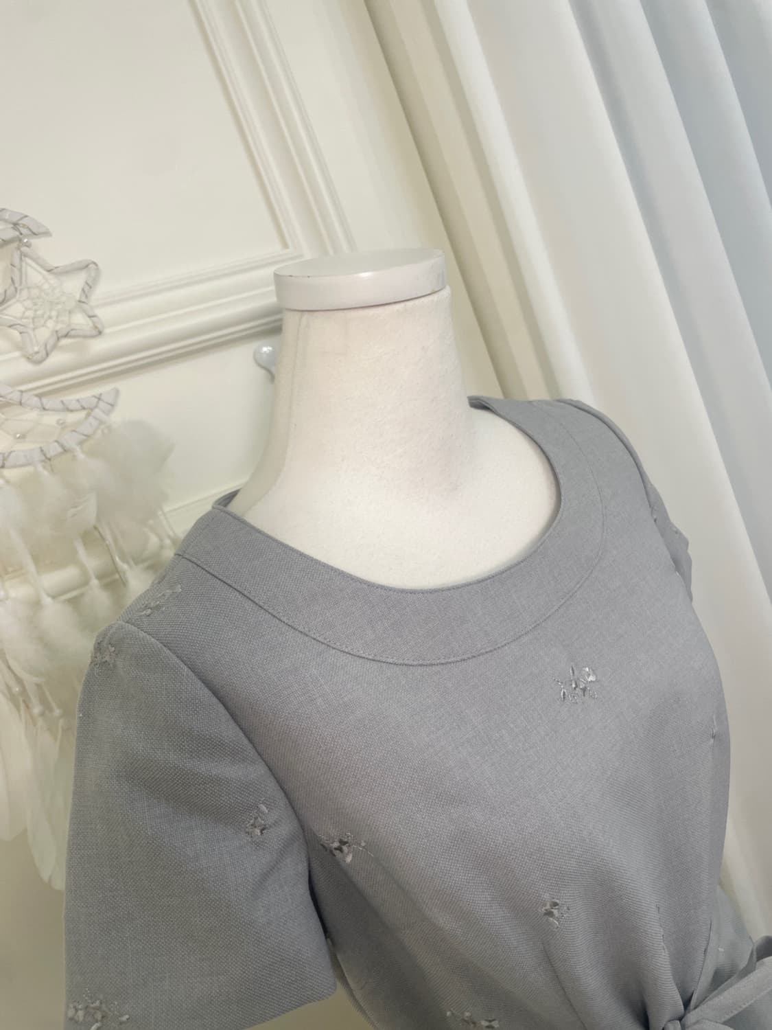 graish blue flower embroidery bow belt o 상품이미지6