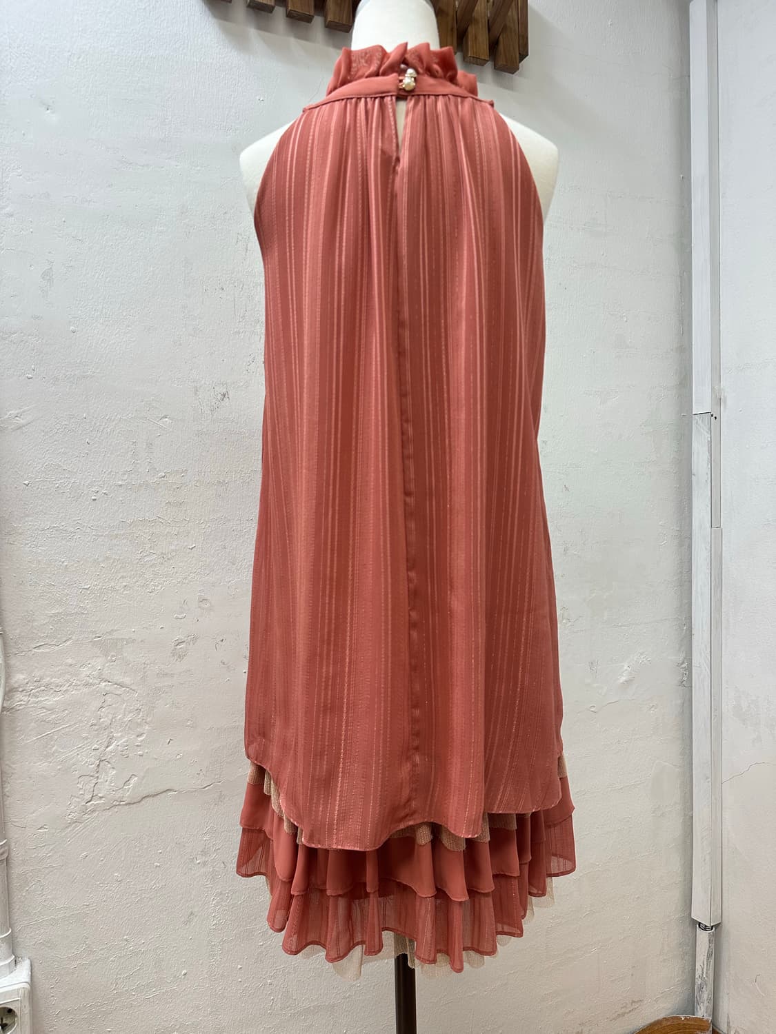 일본빈티지 Axes Femme엑시즈팜진주비즈 홀터넥 쉬폰블라우스 원피스 상품이미지4