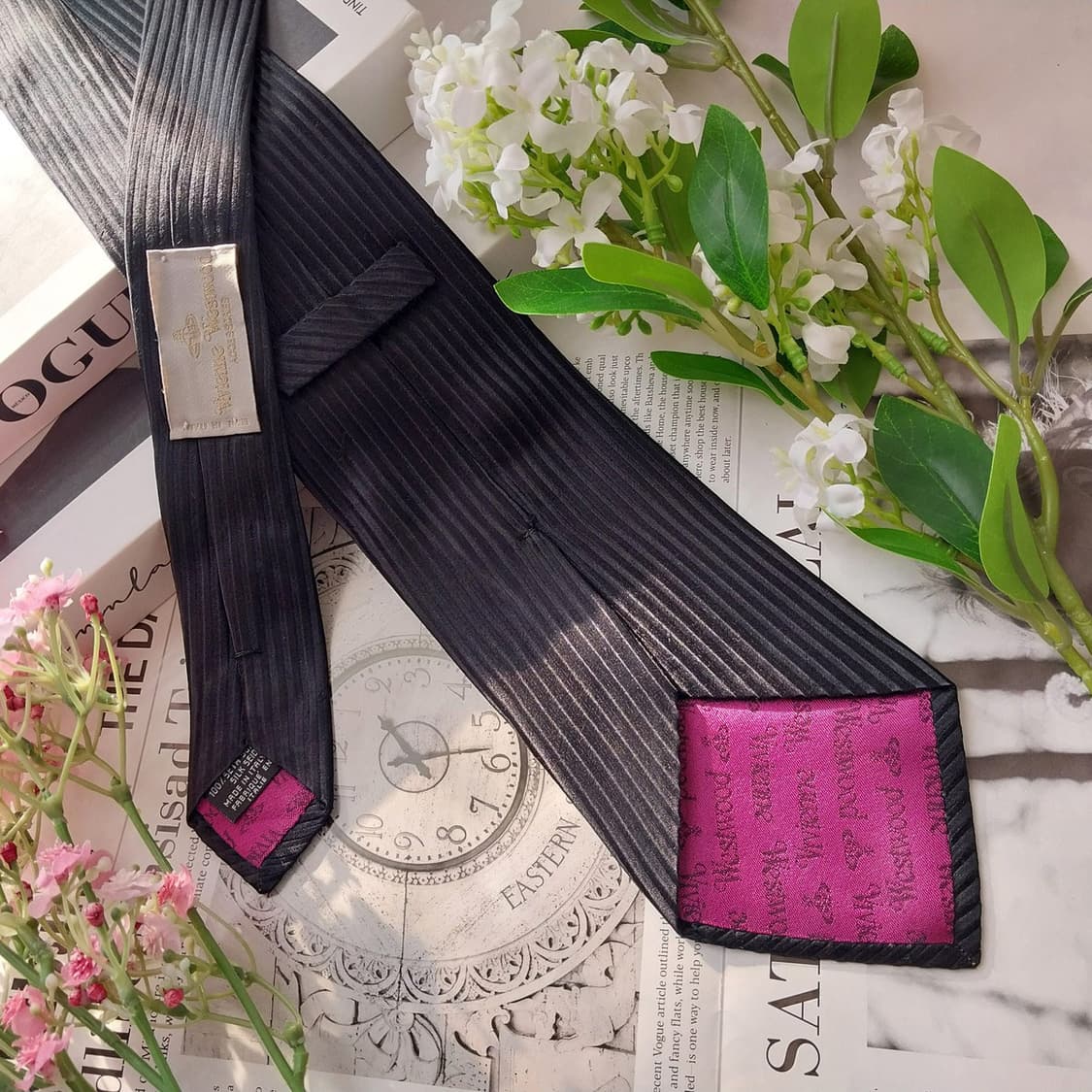 비비안웨스트우드 실크 블랙 엠보 패턴 넥타이 9.1cm A등급 K1566 상품이미지4