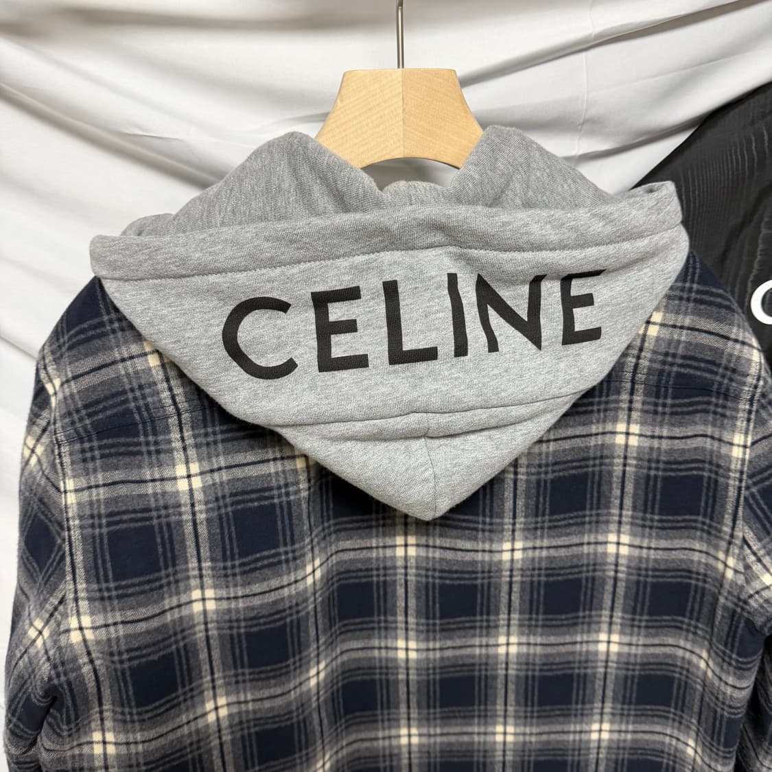 [S+급/오버핏44] 셀린느 체크 코튼 후드 오버셔츠 자켓 상품이미지2