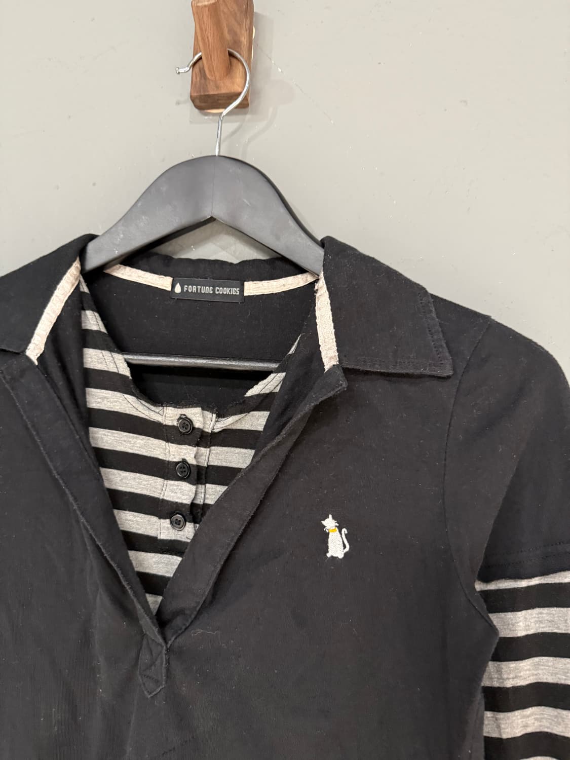 stripe pattern layered collar top 상품이미지4