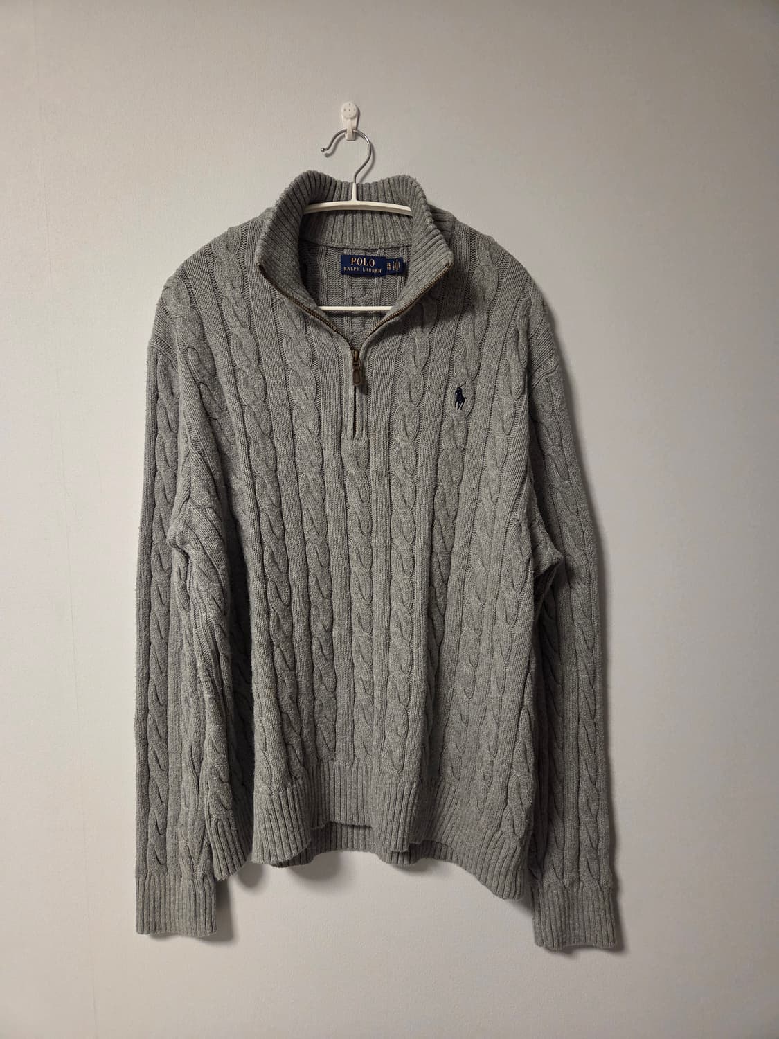 폴로 랄프로렌 케이블 니트 반집업 XL 회색 상품이미지1