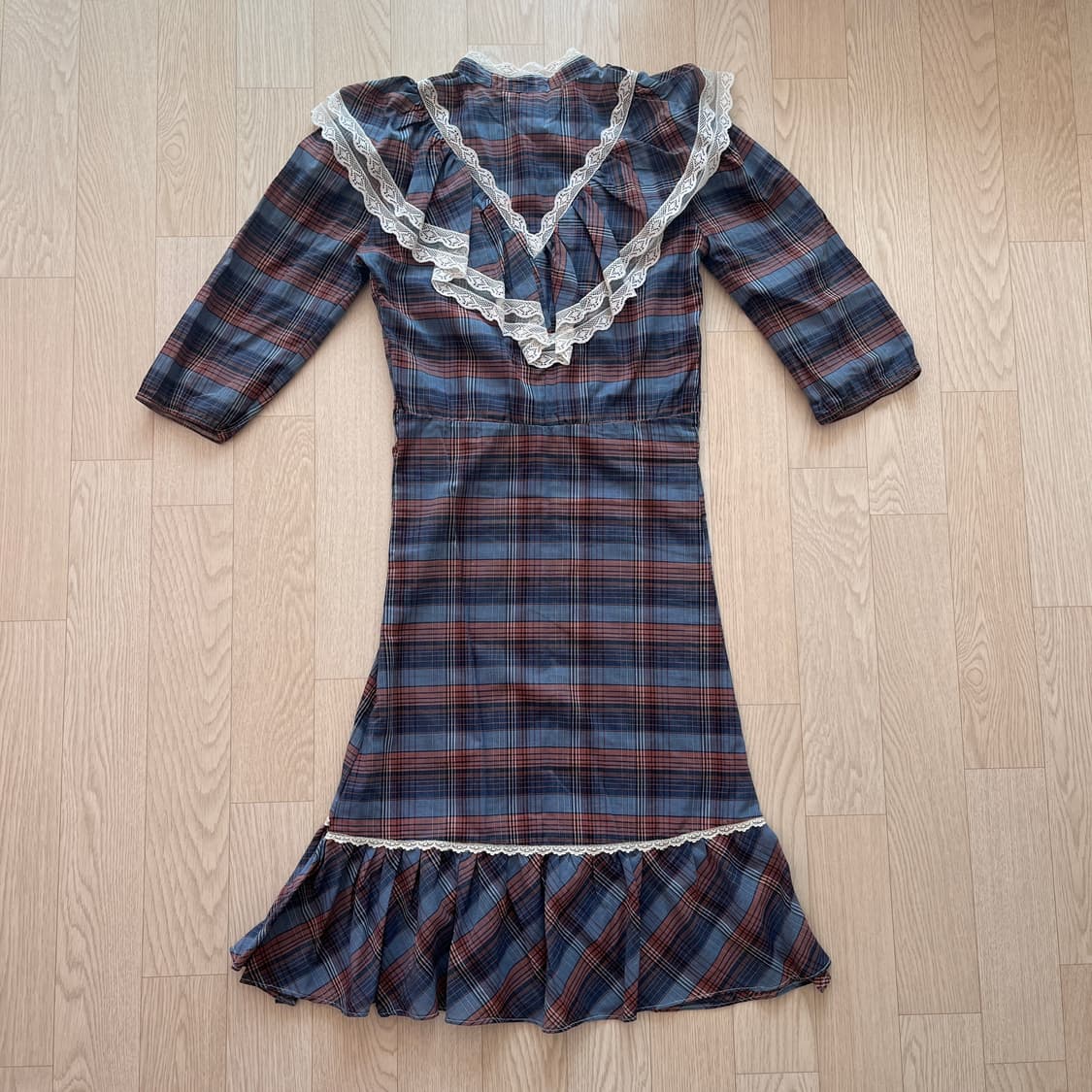 빈티지 체크 레이스 원피스 상품이미지2