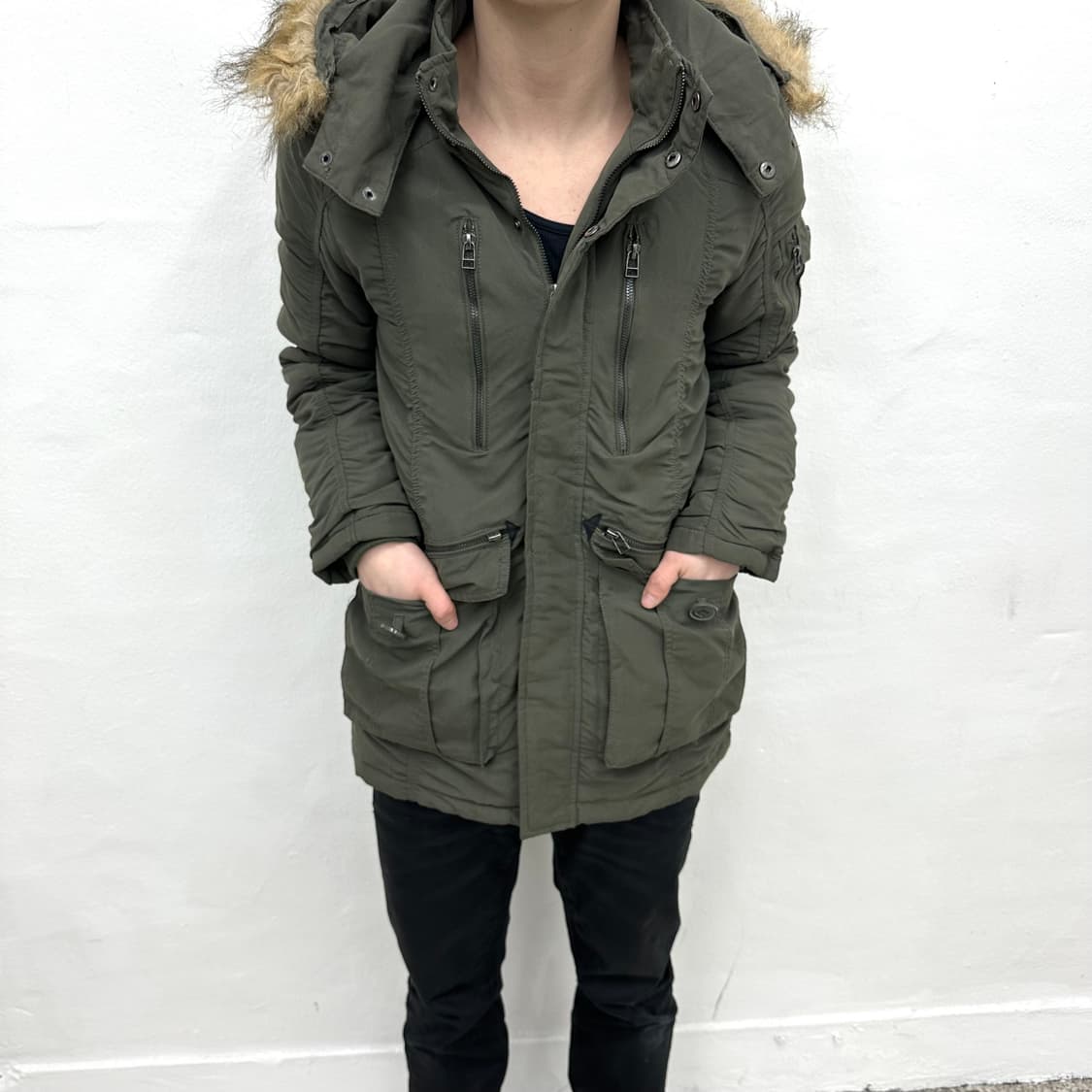 Khaki shirring fur jacket 상품이미지1