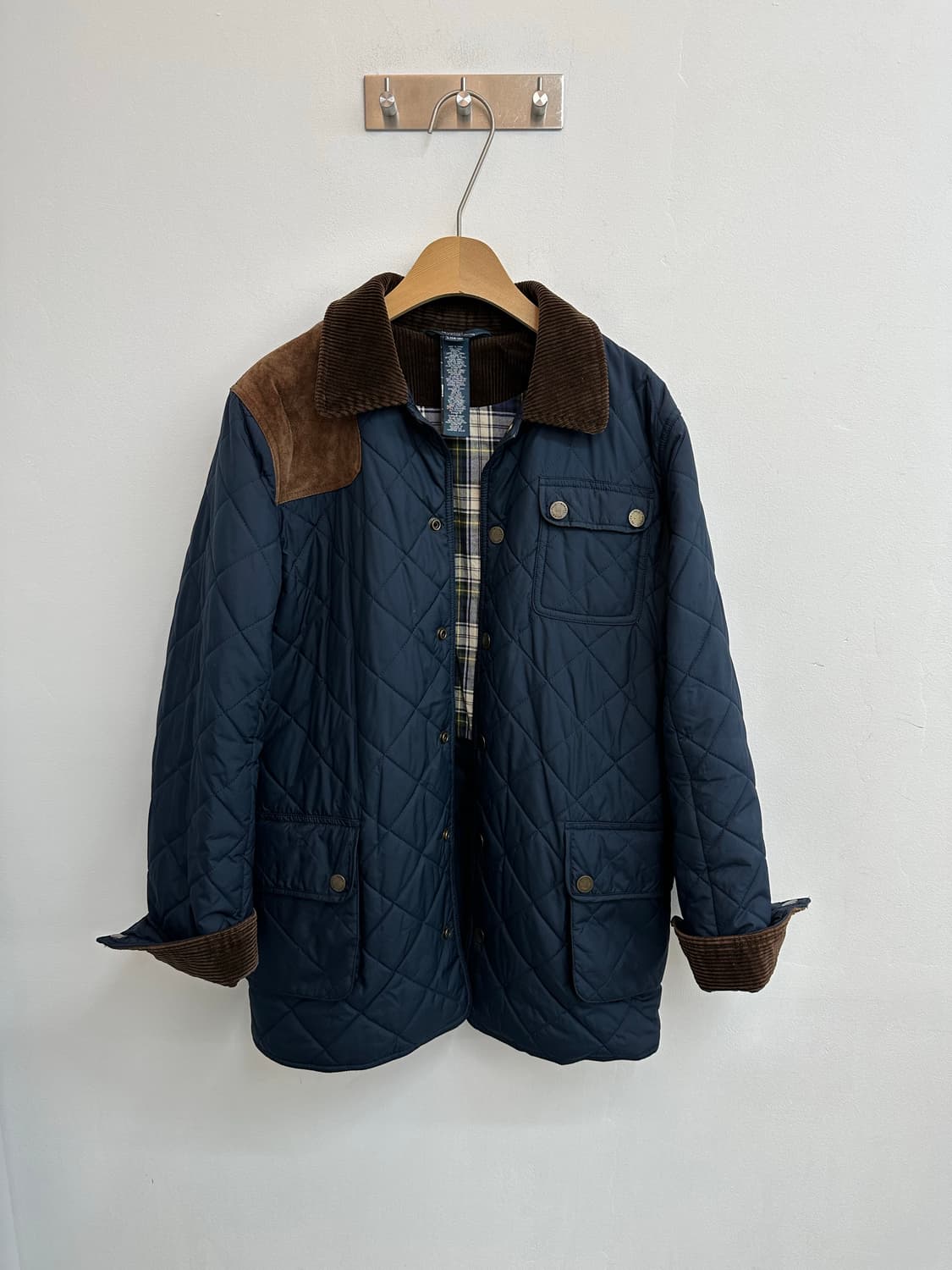 폴로 랄프로렌 캠튼 퀼팅 헌팅 자켓 코듀로이 스웨이드 타탄 체크 네이비 상품이미지8