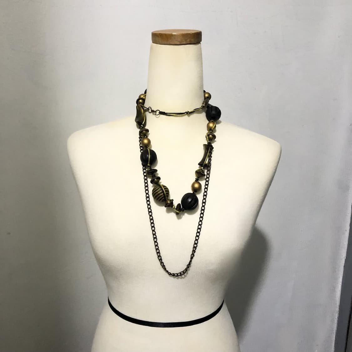 빈티지 골드 블랙 볼 레이어드 롱목걸이 갸루 펑크 긱시크 오리엔탈 상품이미지2