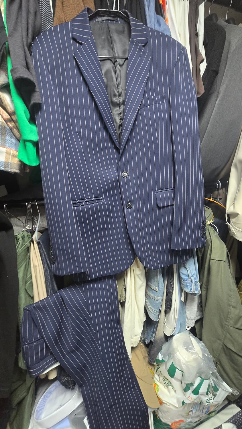 네이비 스트라이프 정장 셋업 100사이즈 상품이미지1