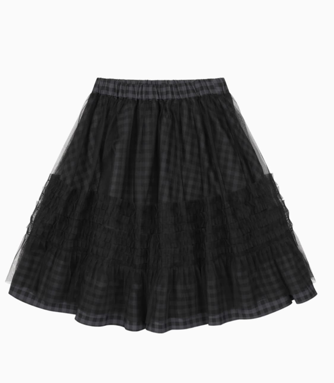 오헤시오 레이어드 시어 프릴 스커트, 카키색 재고 체크아웃 상품이미지1