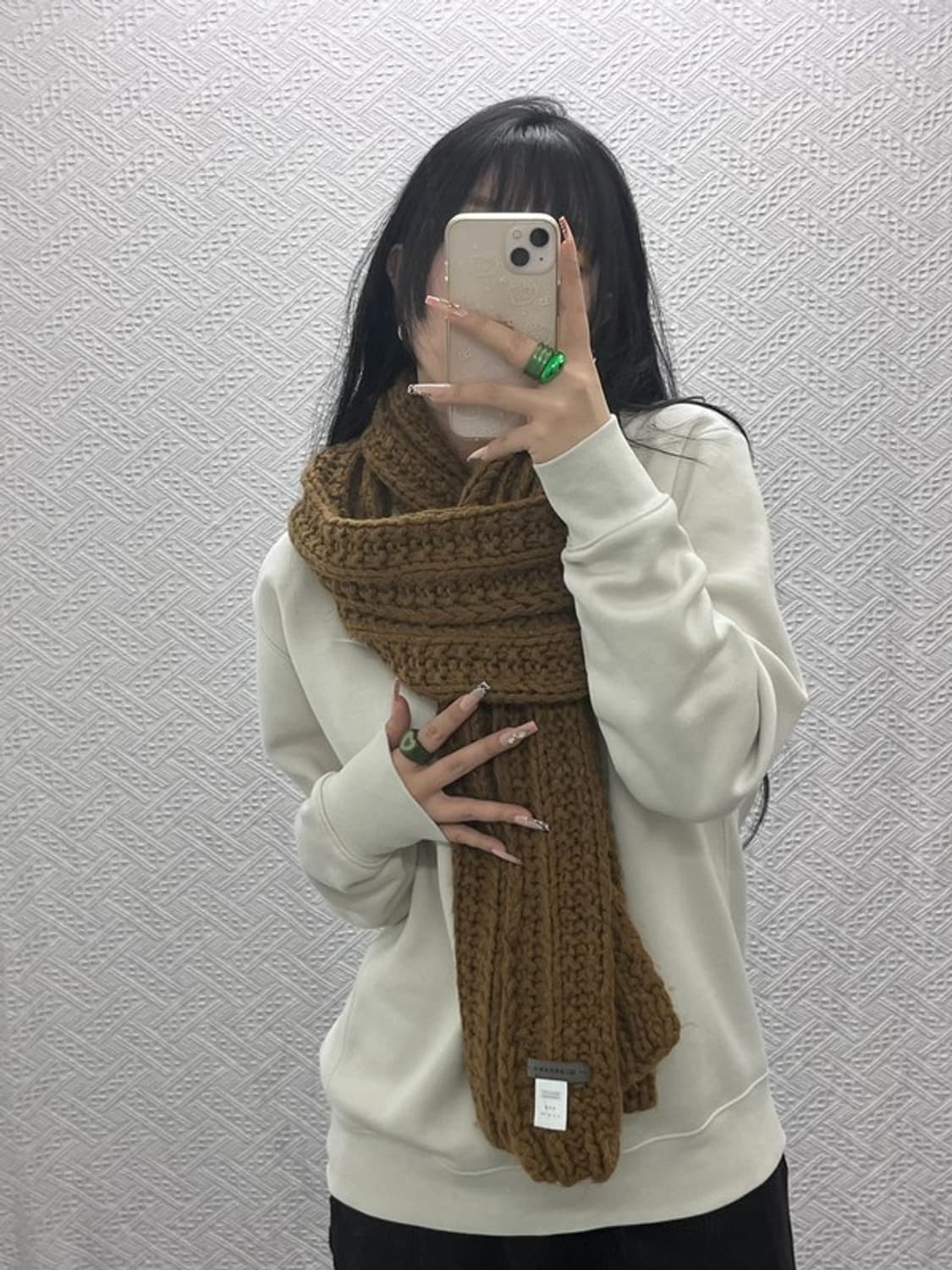 지오다노 빈티지 폭닥 브라운 뜨개 니트 목도리 C08237 상품이미지1