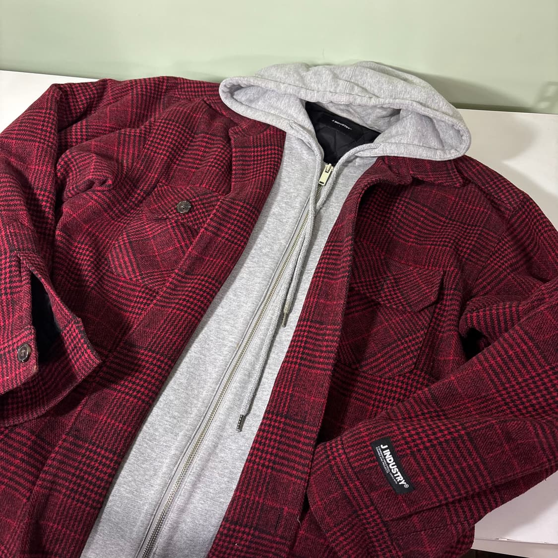 L VTG 레드 체크 후드레이어드 플란넬 점퍼 상품이미지2