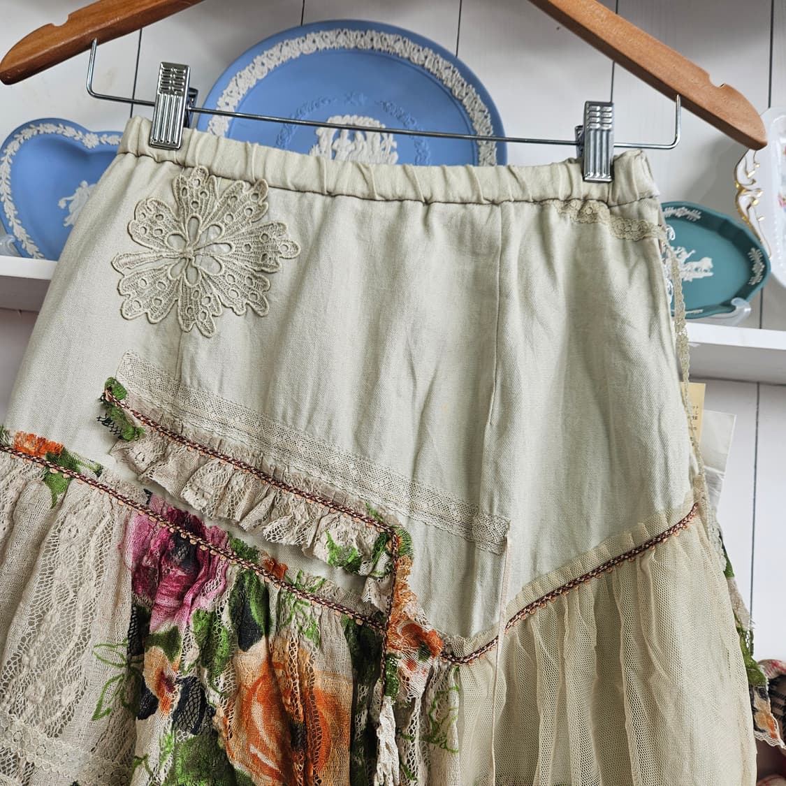 일본핸드다잉 레이스 패치워크 스커트 상품이미지4