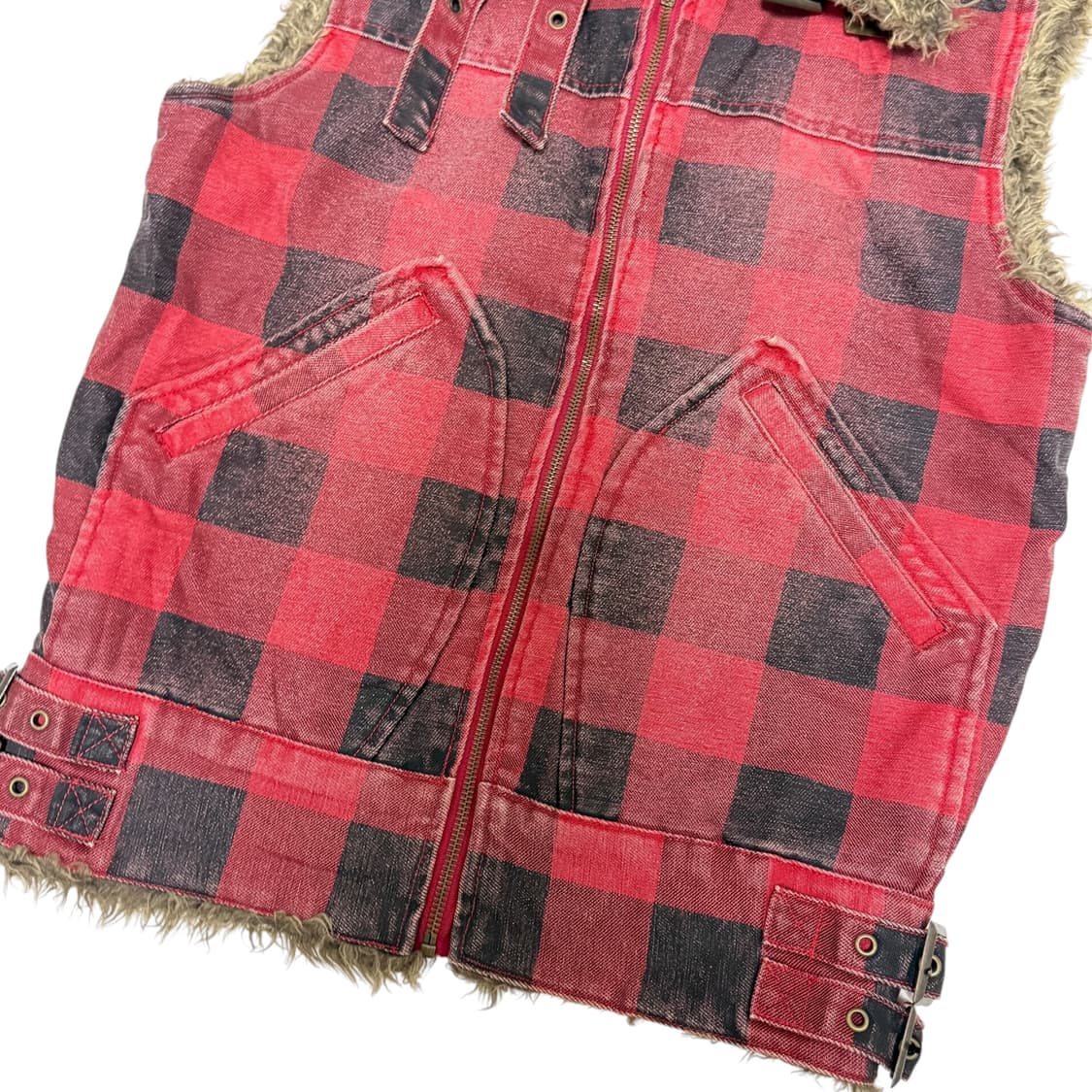 울리치 카라퍼 울프죠 코튼 레드체크 벨티드 베스트 상품이미지5