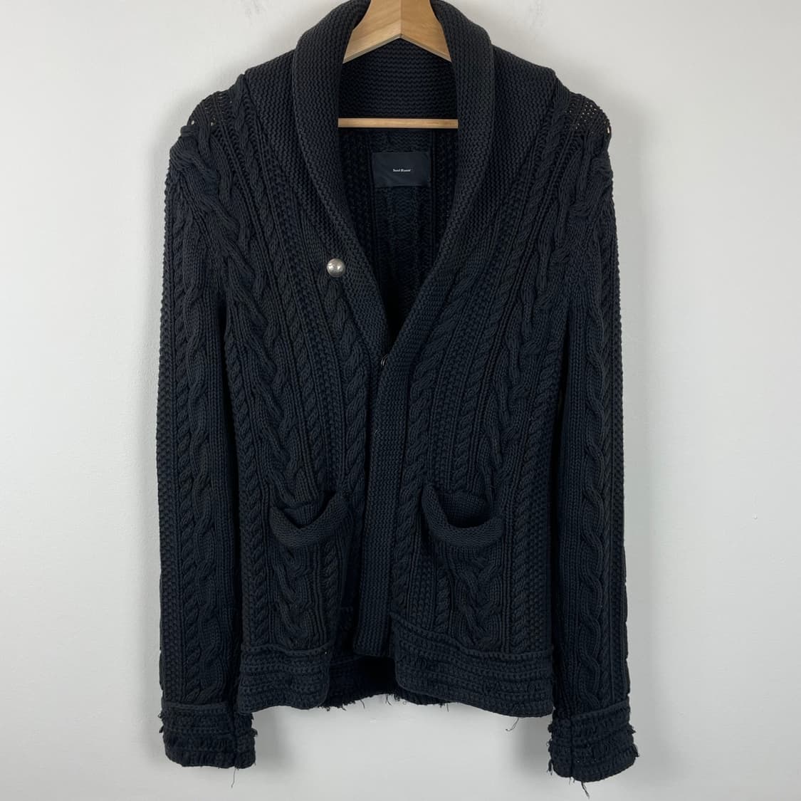 히든 버튼 블랙 꽈배기 니트 가디건 상품이미지1