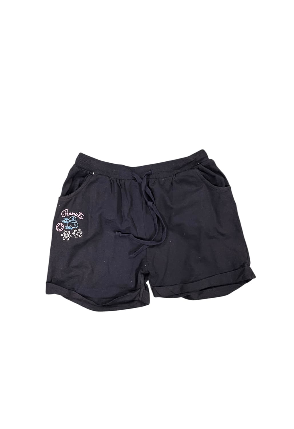 P051 PEANUTS 캐릭터 자수 포인트 검정 반바지 L 상품이미지1