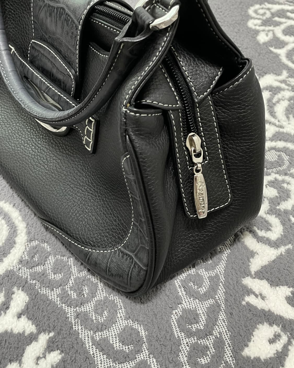 None Black Python Trim Handbag 상품이미지3