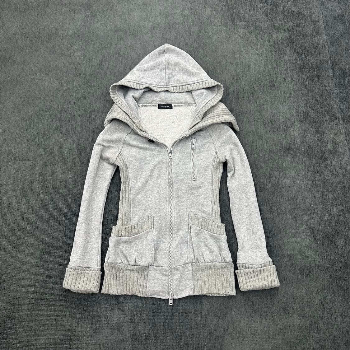 Y2K grey layerd hood jacket 상품이미지3