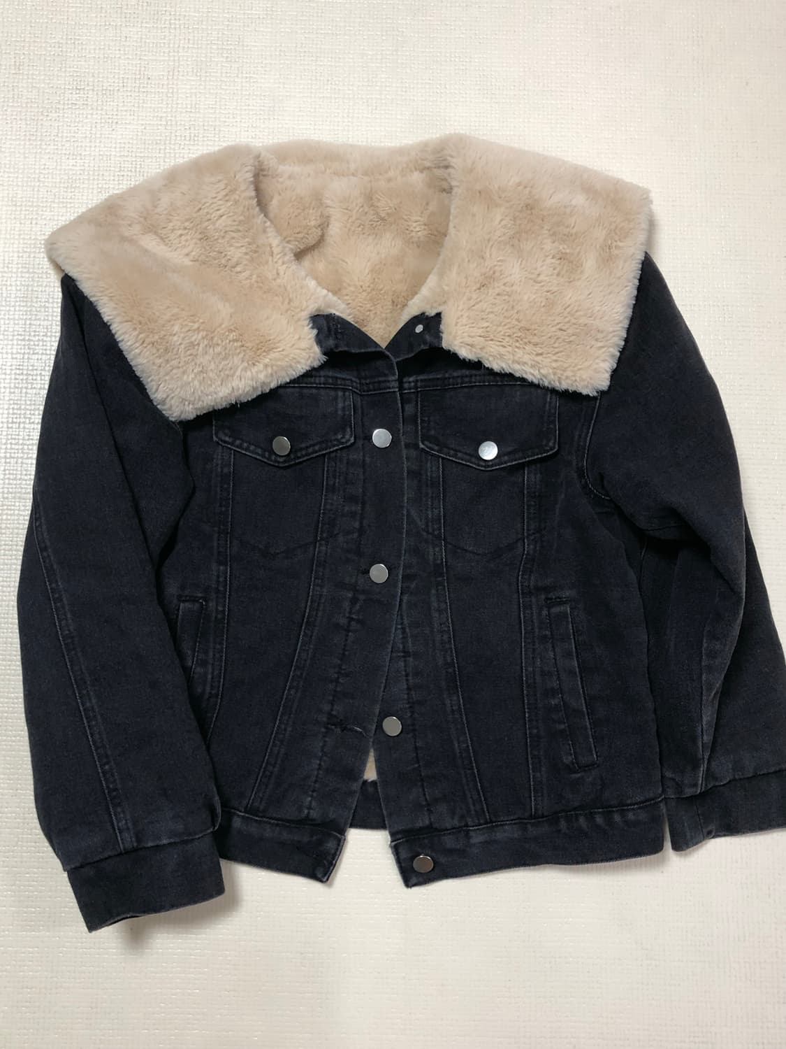 빈티지 블랙 데님 퍼 카라 자켓 상품이미지9
