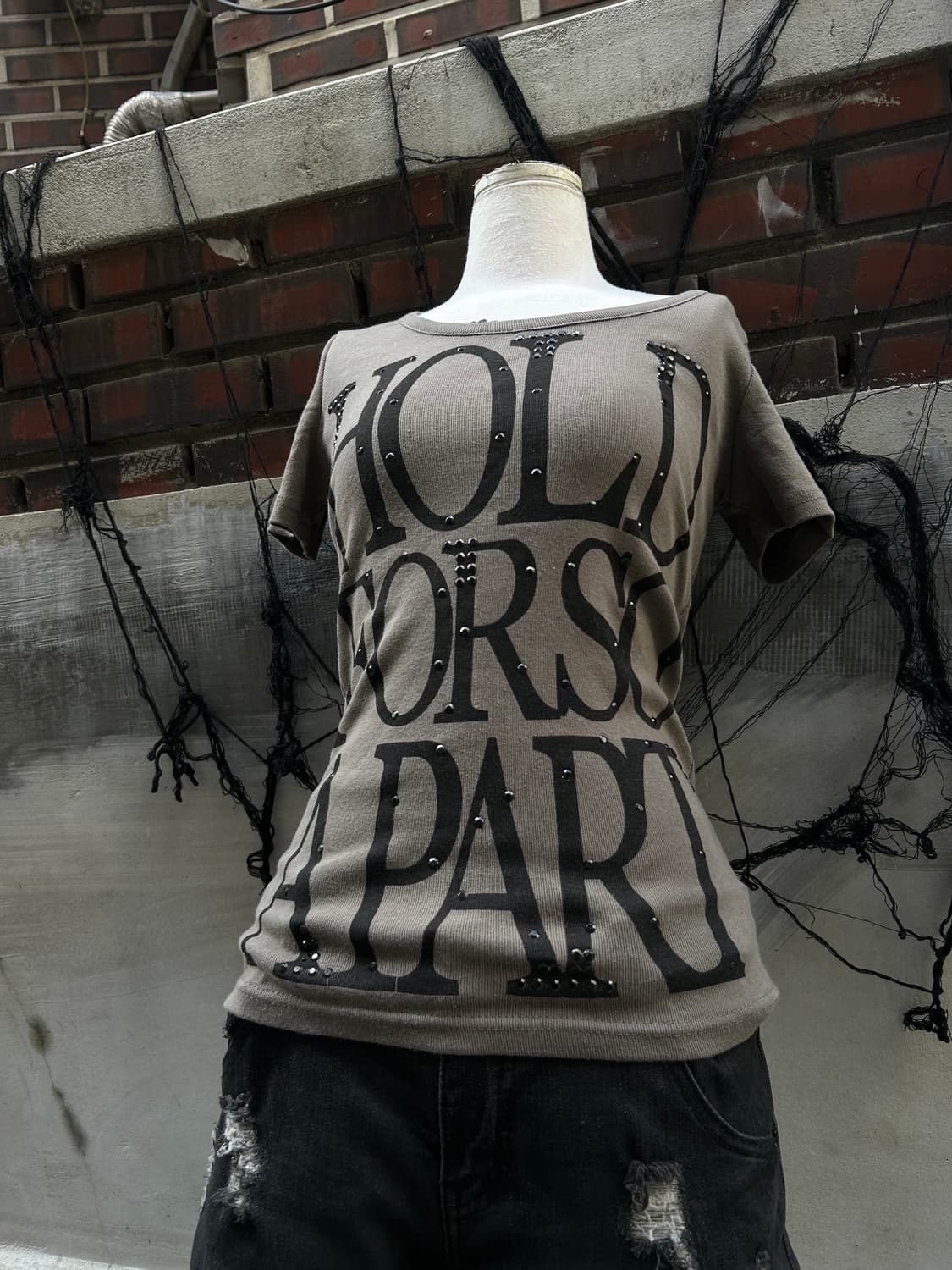 *rare design* 00s JPN 펑크 스컬 레이스 티셔츠 상품이미지2