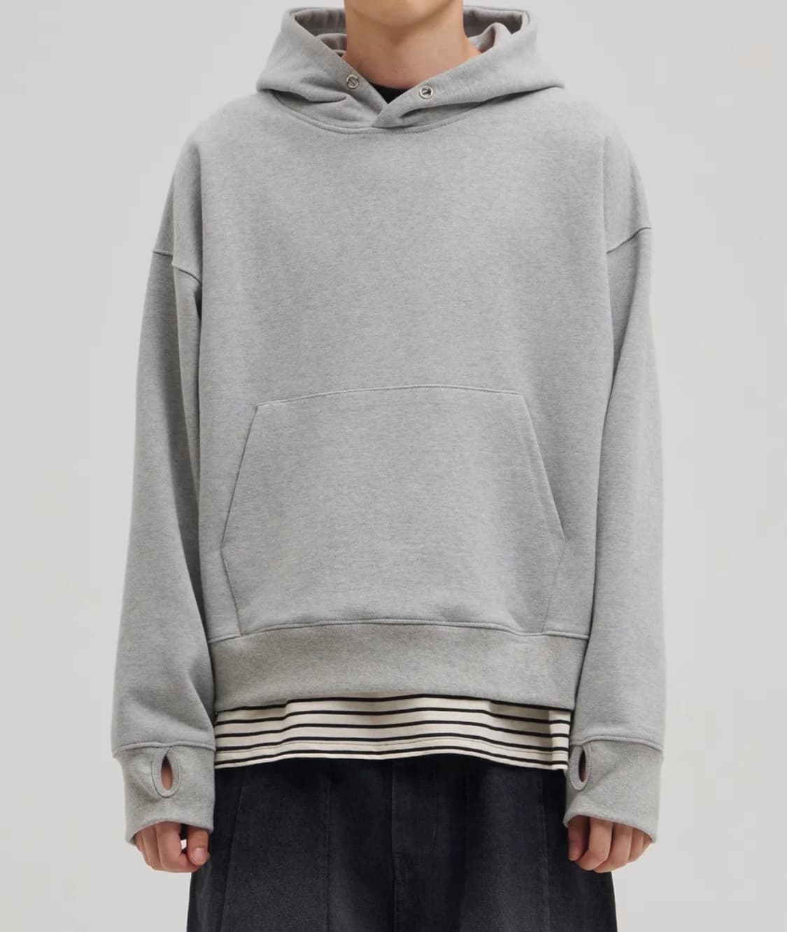 코어 크롭 핑거 홀 후드 [멜란지 그레이] 상품이미지1