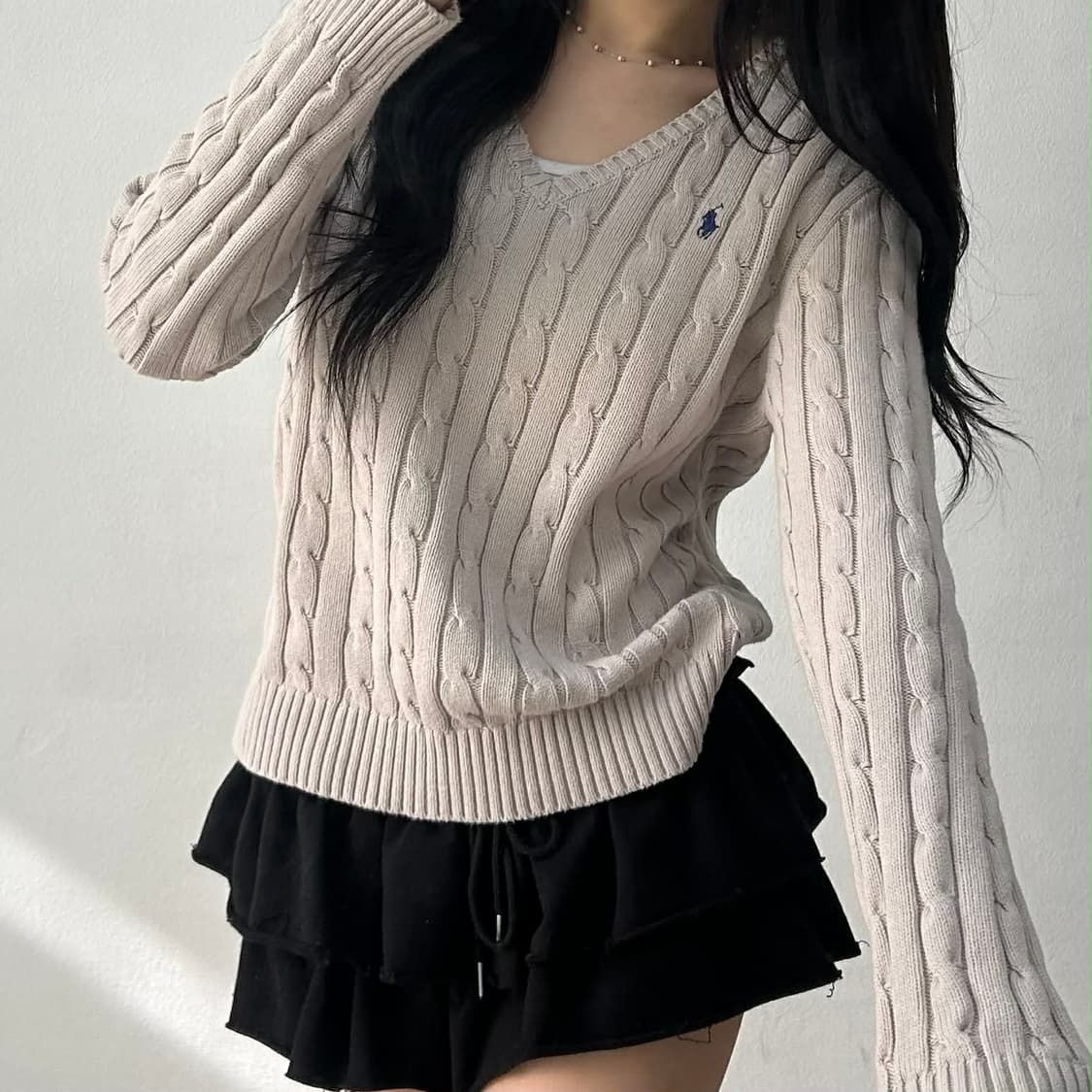 폴로 랄프로렌 연그레이 케이블 걸즈 브이넥 코튼 니트(L) 상품이미지3