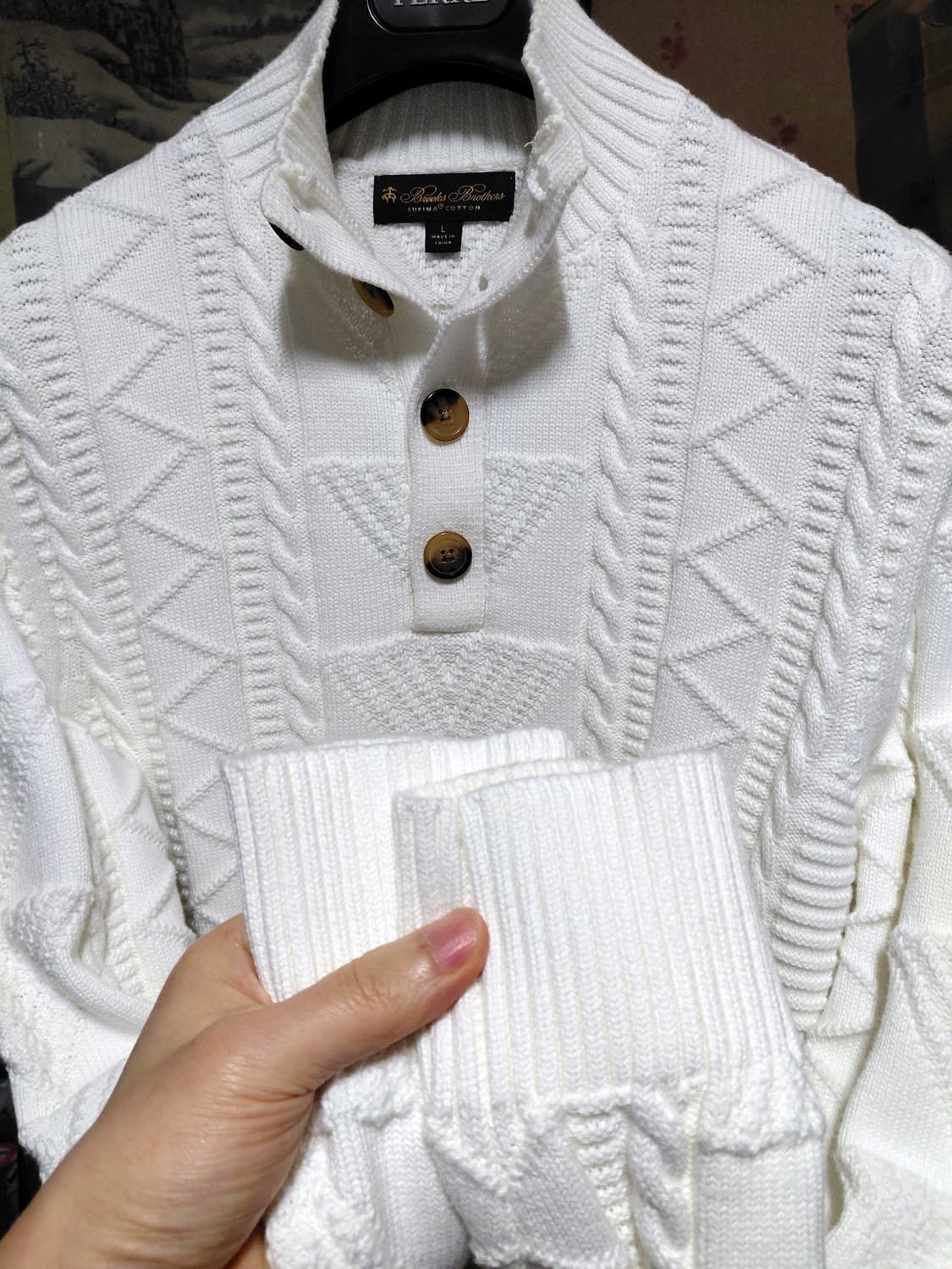 [브룩스브라더스]수피마코튼 케이블 버튼 모크넥 스웨터 L사이즈 상품이미지8